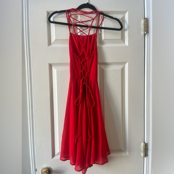 Lulu’s Red Halter Dress- Criss Cross Back - Picture 5 of 6